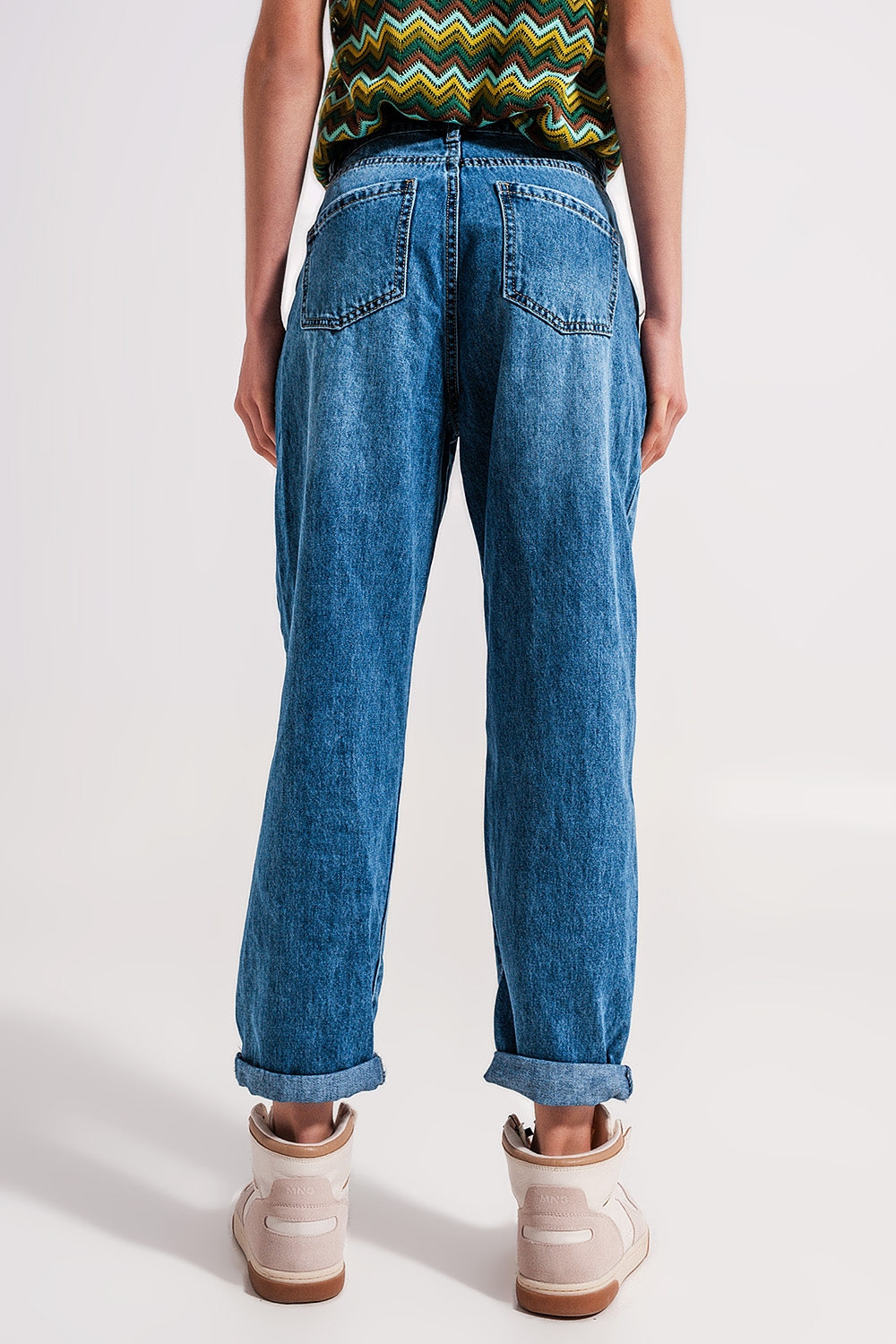 Cotton high waist mom jeans in medium blue - Denim