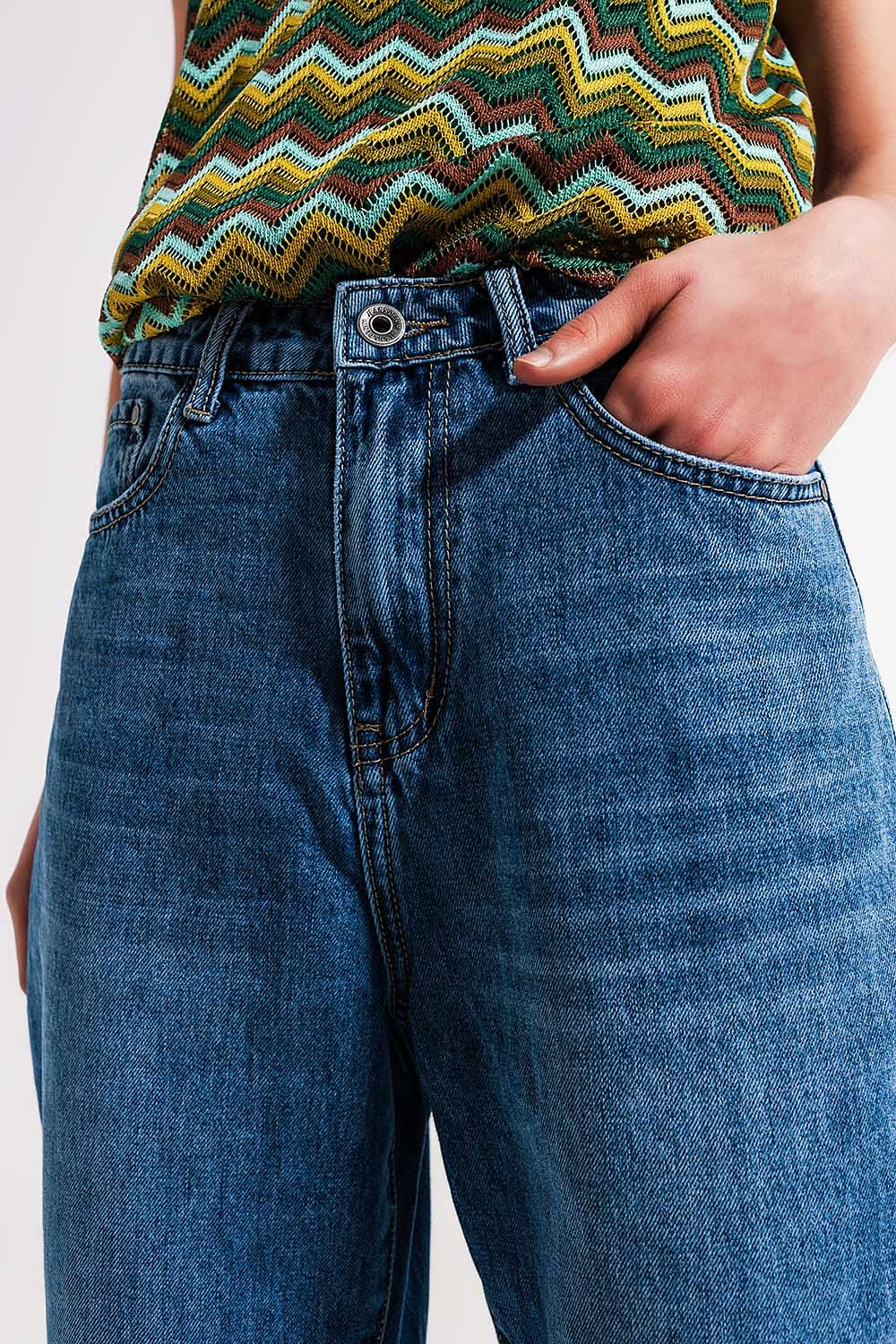 Cotton high waist mom jeans in medium blue - Denim
