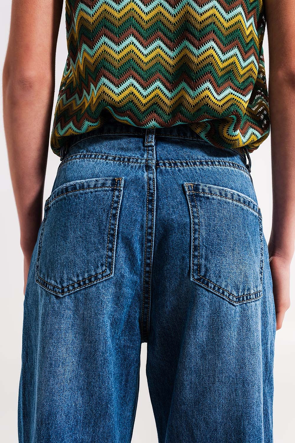 Cotton high waist mom jeans in medium blue - Denim