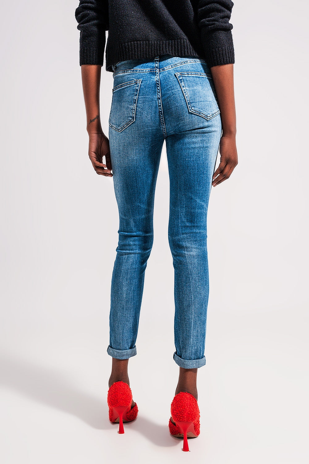 High waist Elastic skinny jeans in mid blue - Denim