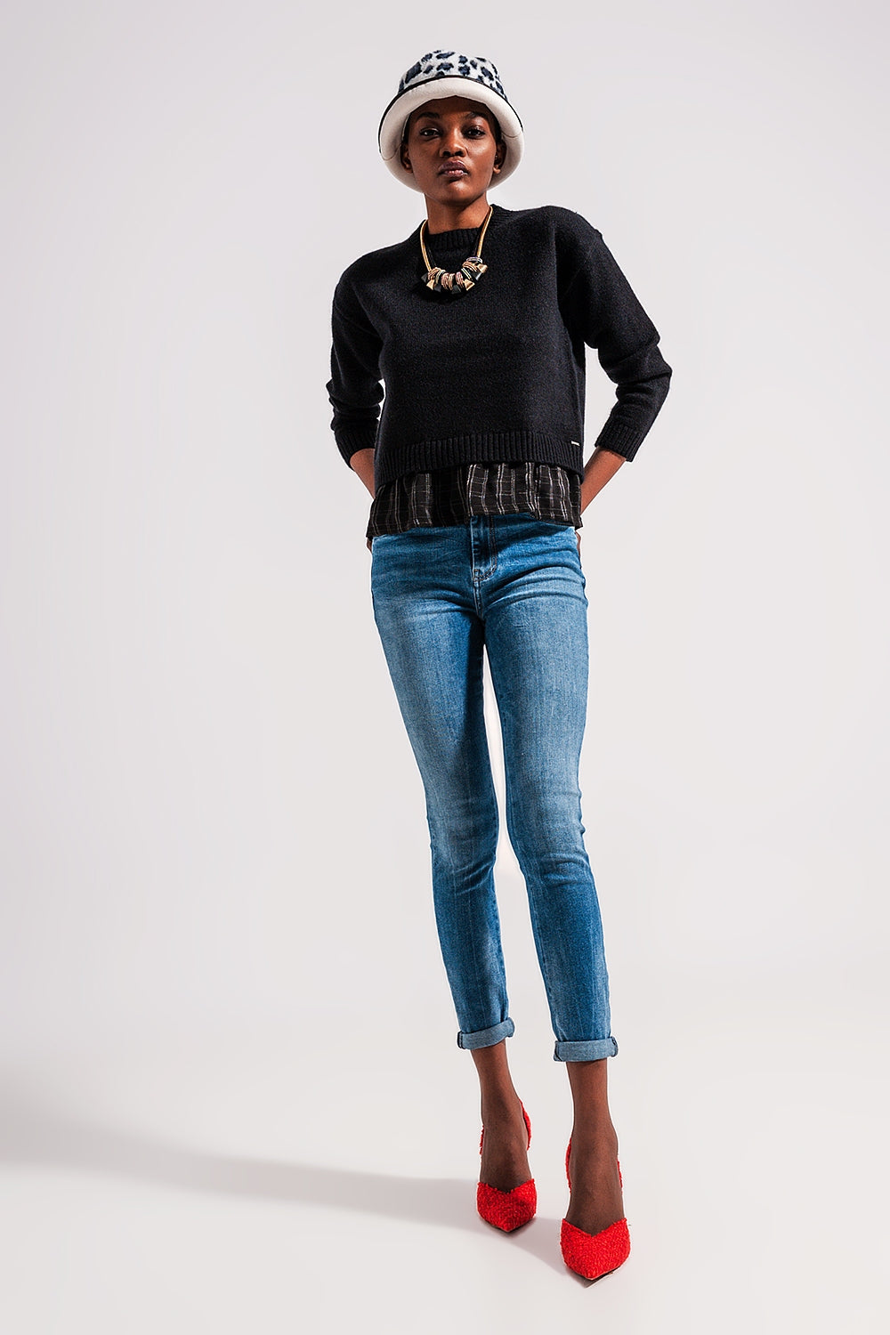 High waist Elastic skinny jeans in mid blue - Denim