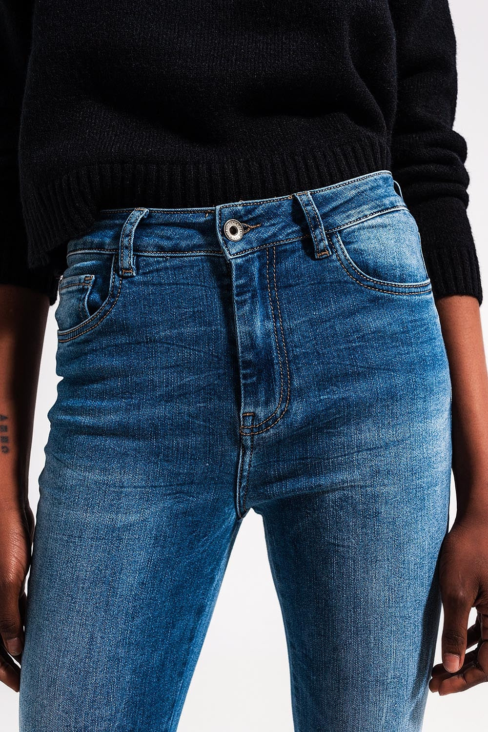 High waist Elastic skinny jeans in mid blue - Denim