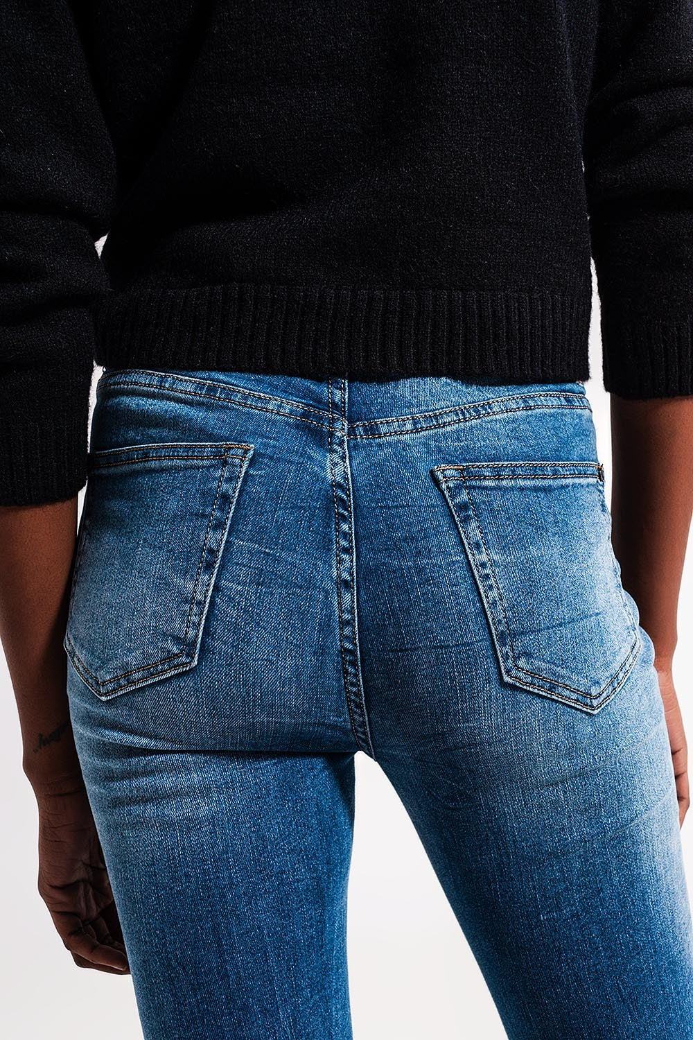 High waist Elastic skinny jeans in mid blue - Denim
