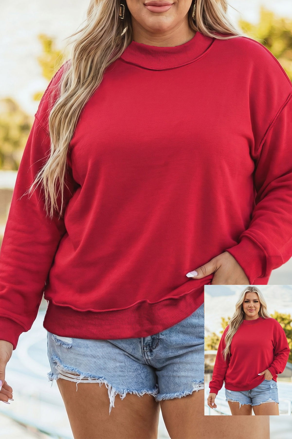 Exposed Seam Detail Reversible Double Wear Plus Size Sweatshirt - Plus Size/Plus Size Sweatshirts & Hoodies