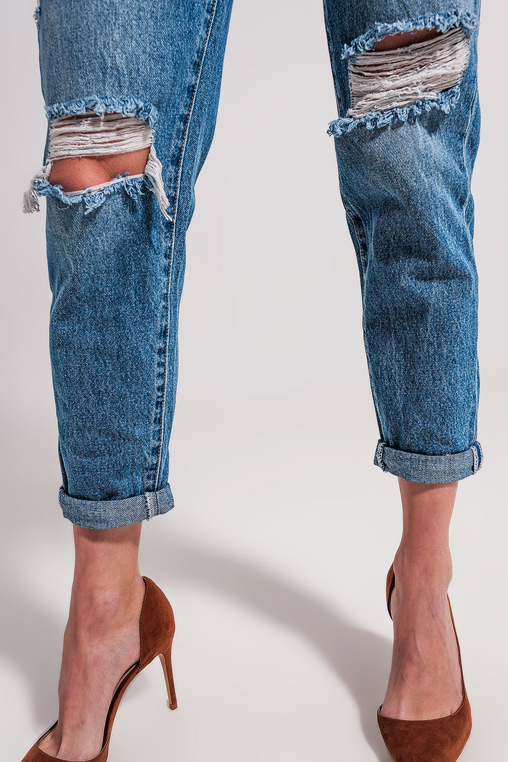 Asymmetric button detail jeans in mid blue - Denim