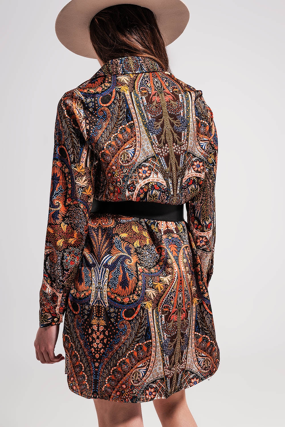 Long Sleeve paisley mini Dress in black - dress