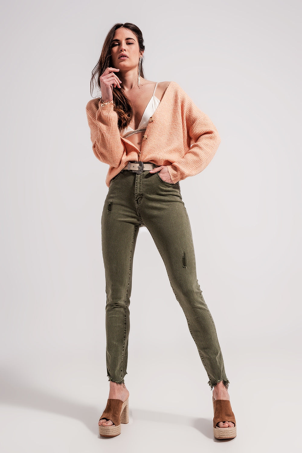 Ripped skinny jean in green - Coloured Jeans