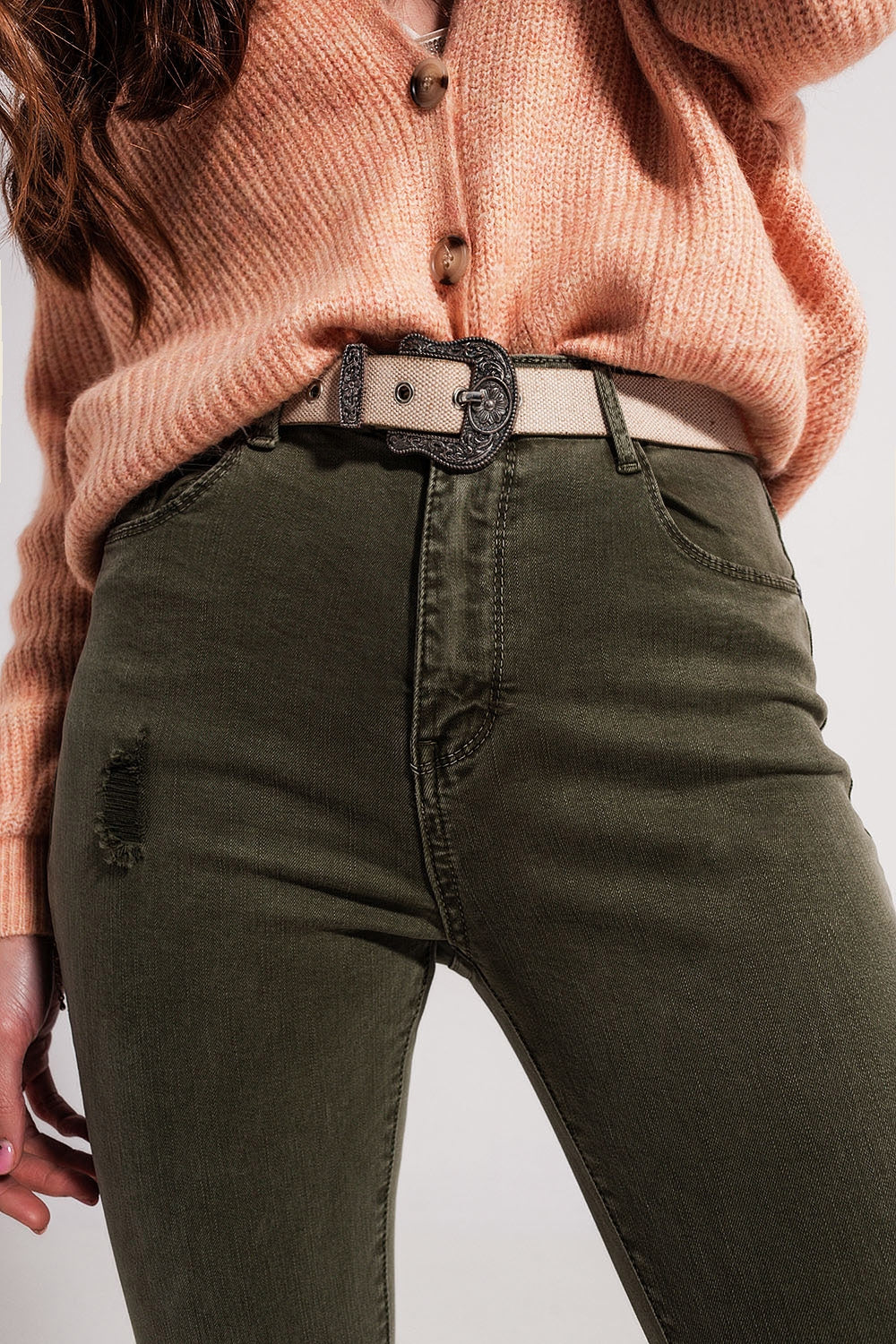Ripped skinny jean in green - Coloured Jeans