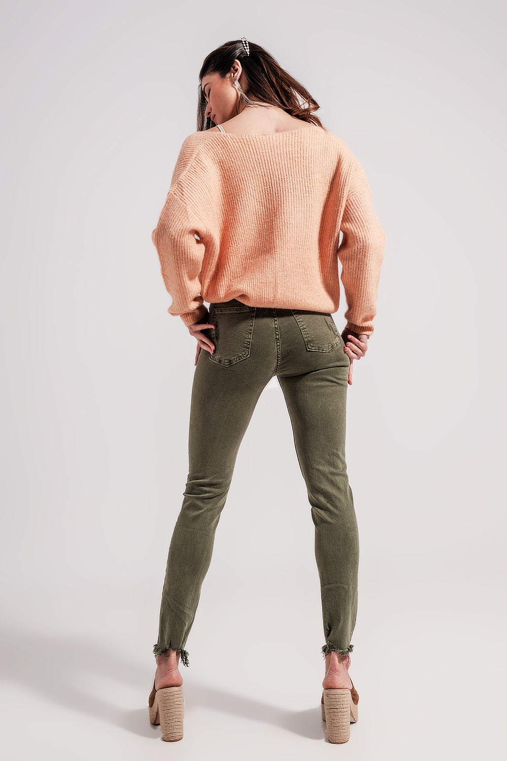 Ripped skinny jean in green - Coloured Jeans