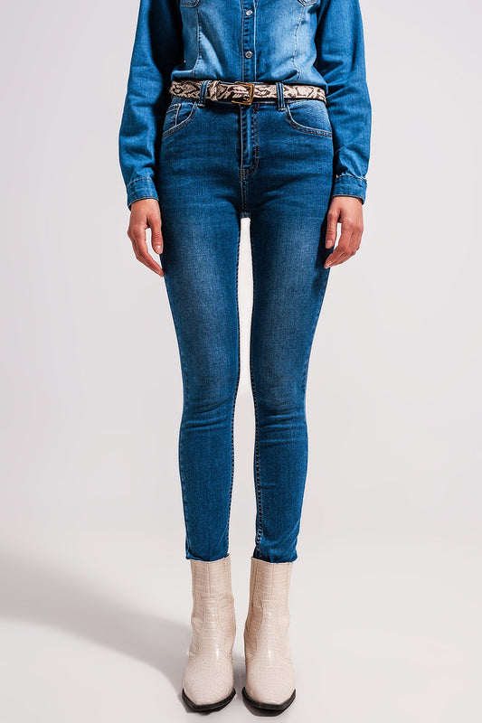 High waisted stretch skinny jeans in mid wash blue - Denim