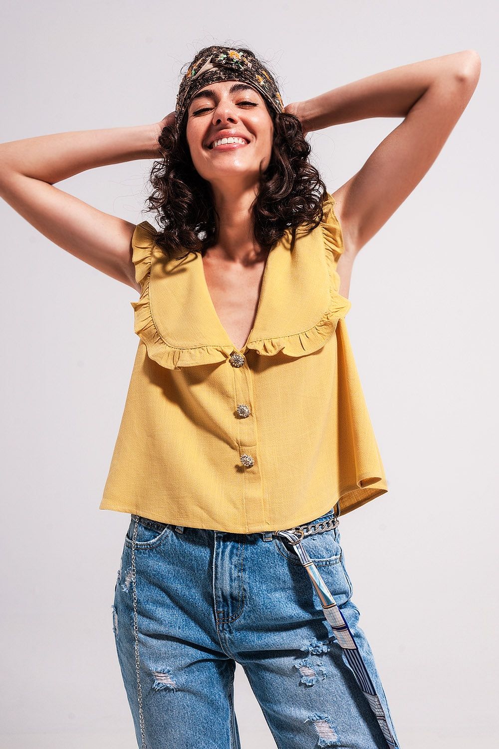 Crop top with bib collar - Shirts