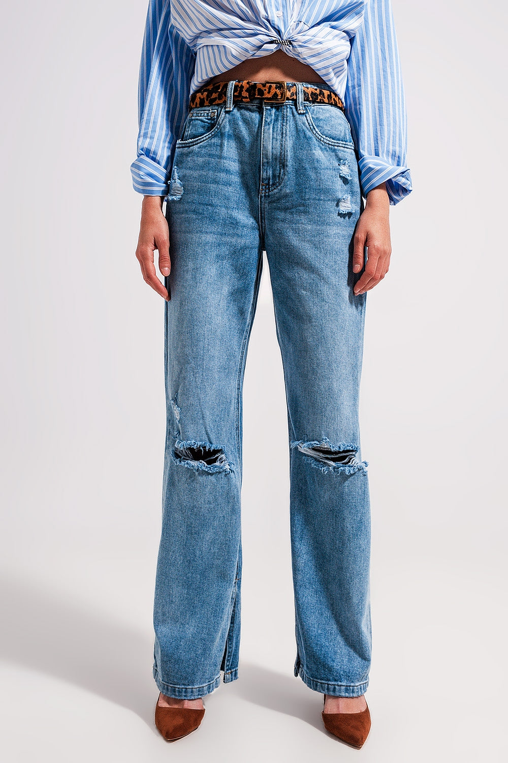 Jean taille haute avec ourlet fendu délavage vintage