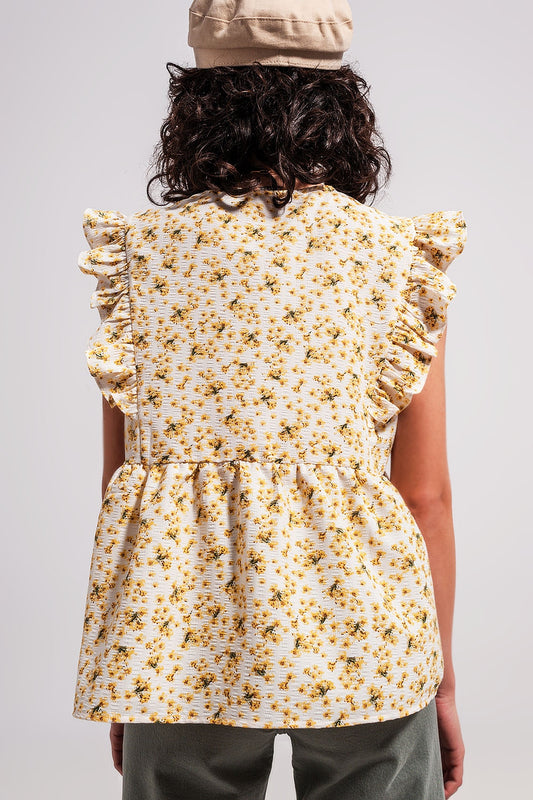 Ruffle detail blouse in yellow - top