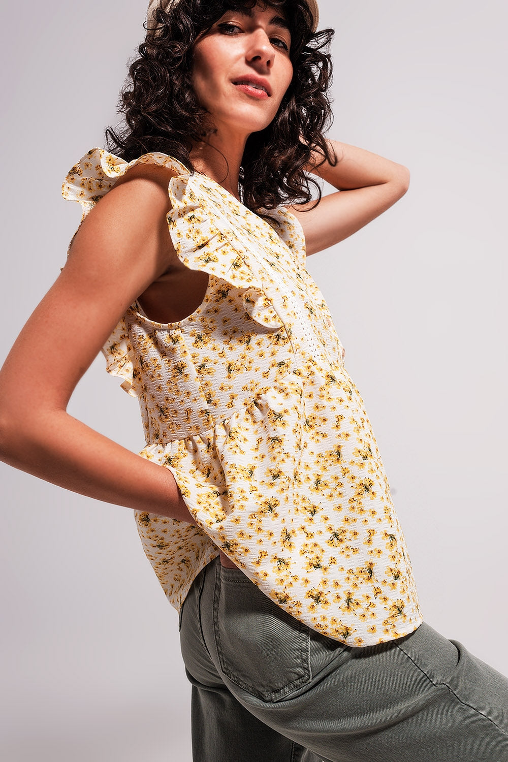 Ruffle detail blouse in yellow