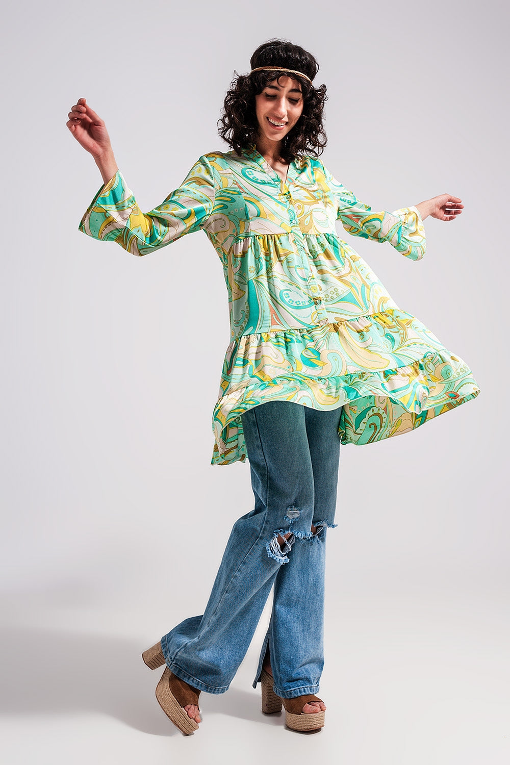3/4 sleeve mini dress in green - dress