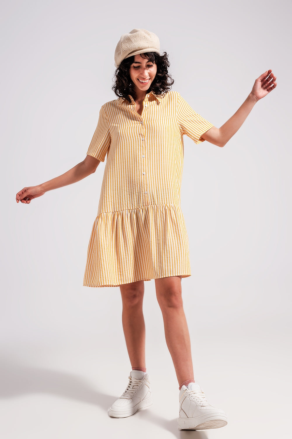 Stripe print mini dress in yellow - dress