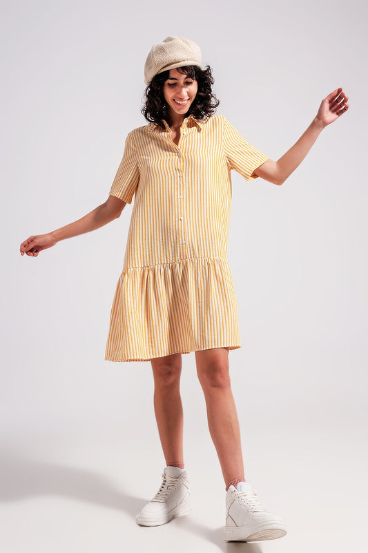 Stripe print mini dress in yellow - dress