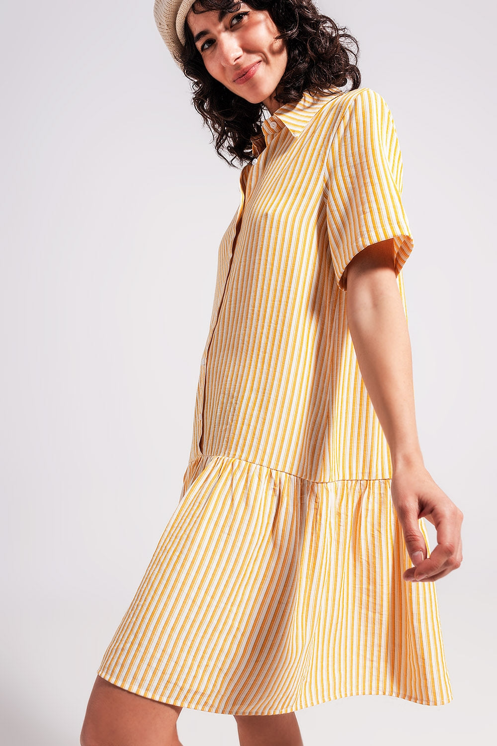 Stripe print mini dress in yellow - dress