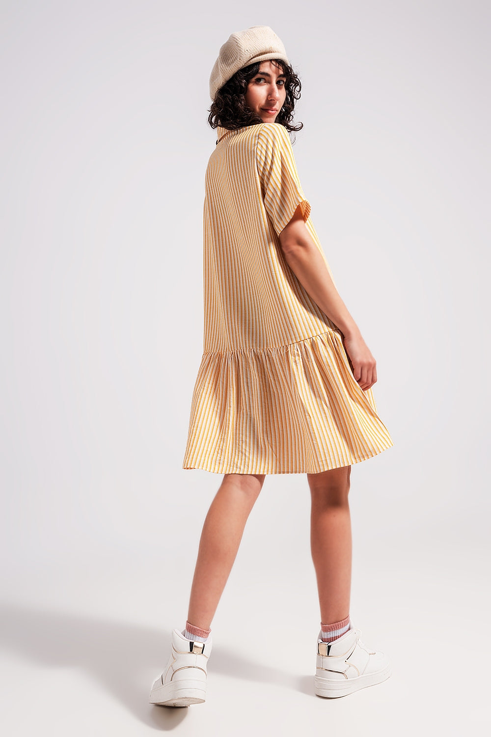 Stripe print mini dress in yellow - dress