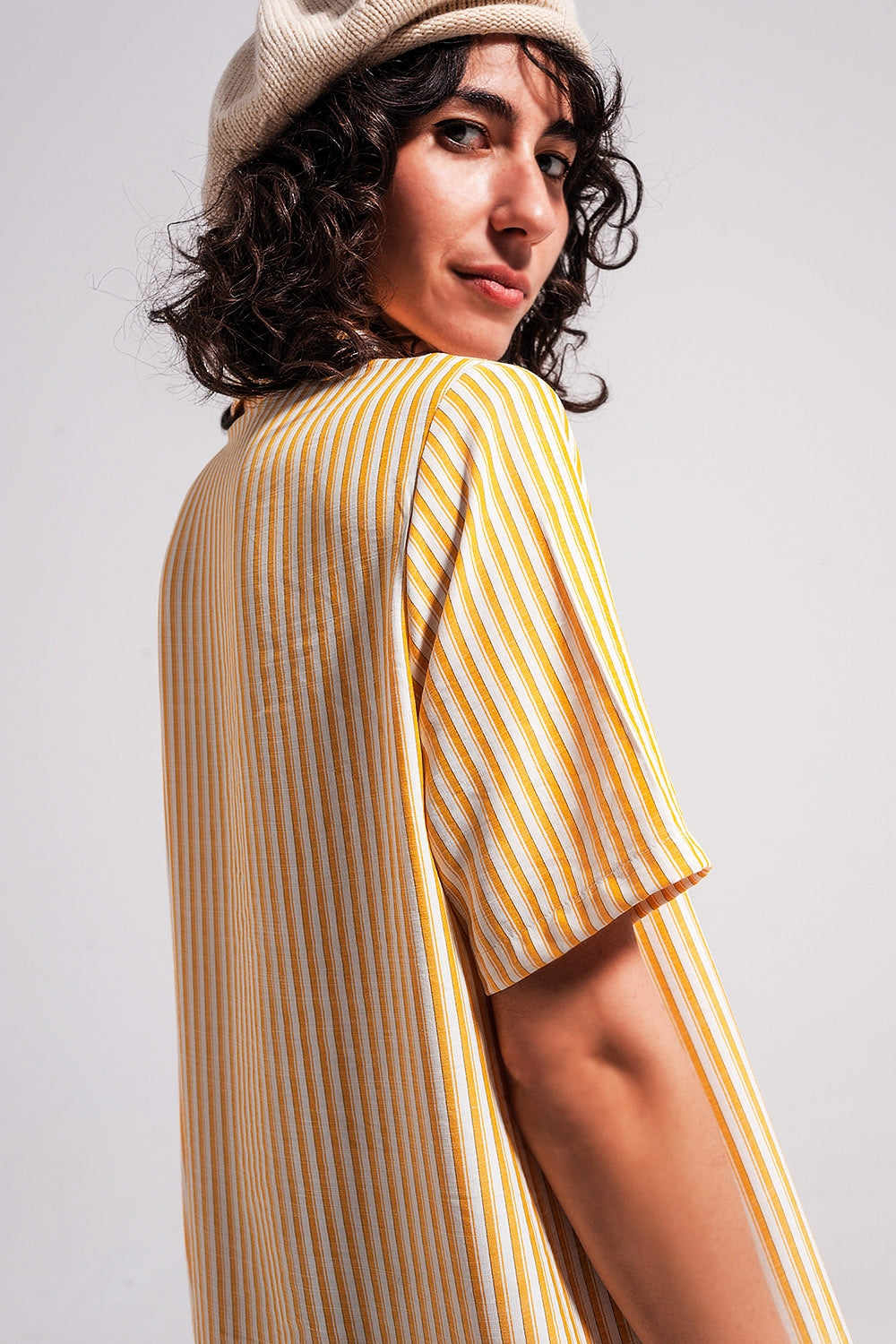 Stripe print mini dress in yellow - dress