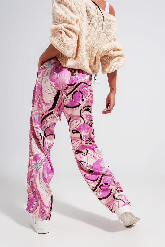 Wide leg pants with belt in pink - trousers