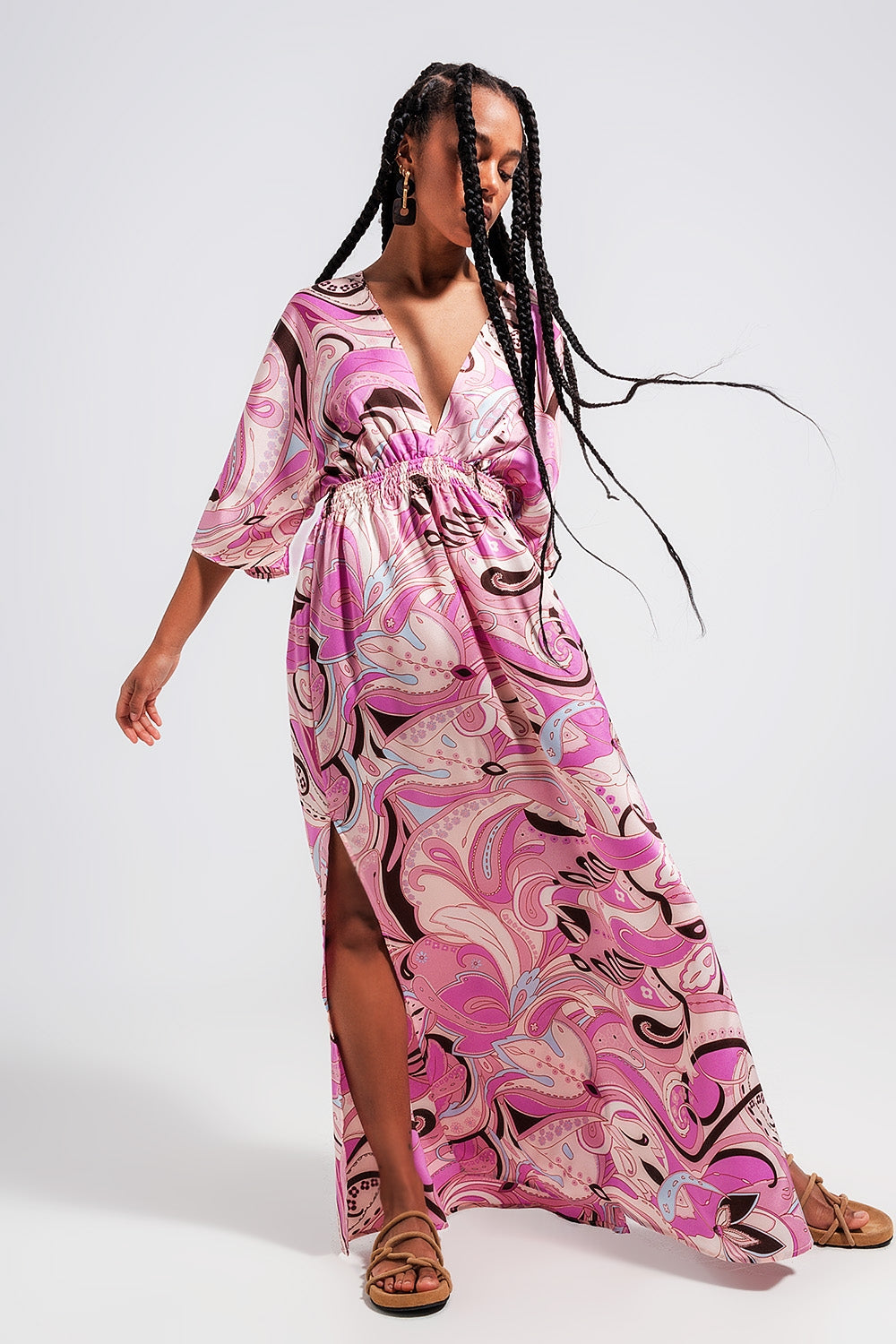 Tie back midi dress in pink - dress