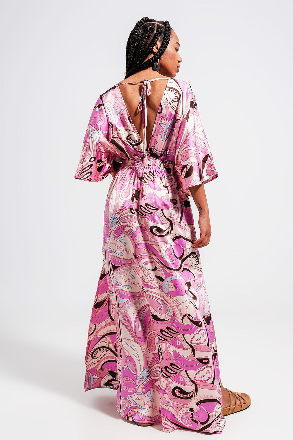 Tie back midi dress in pink - dress