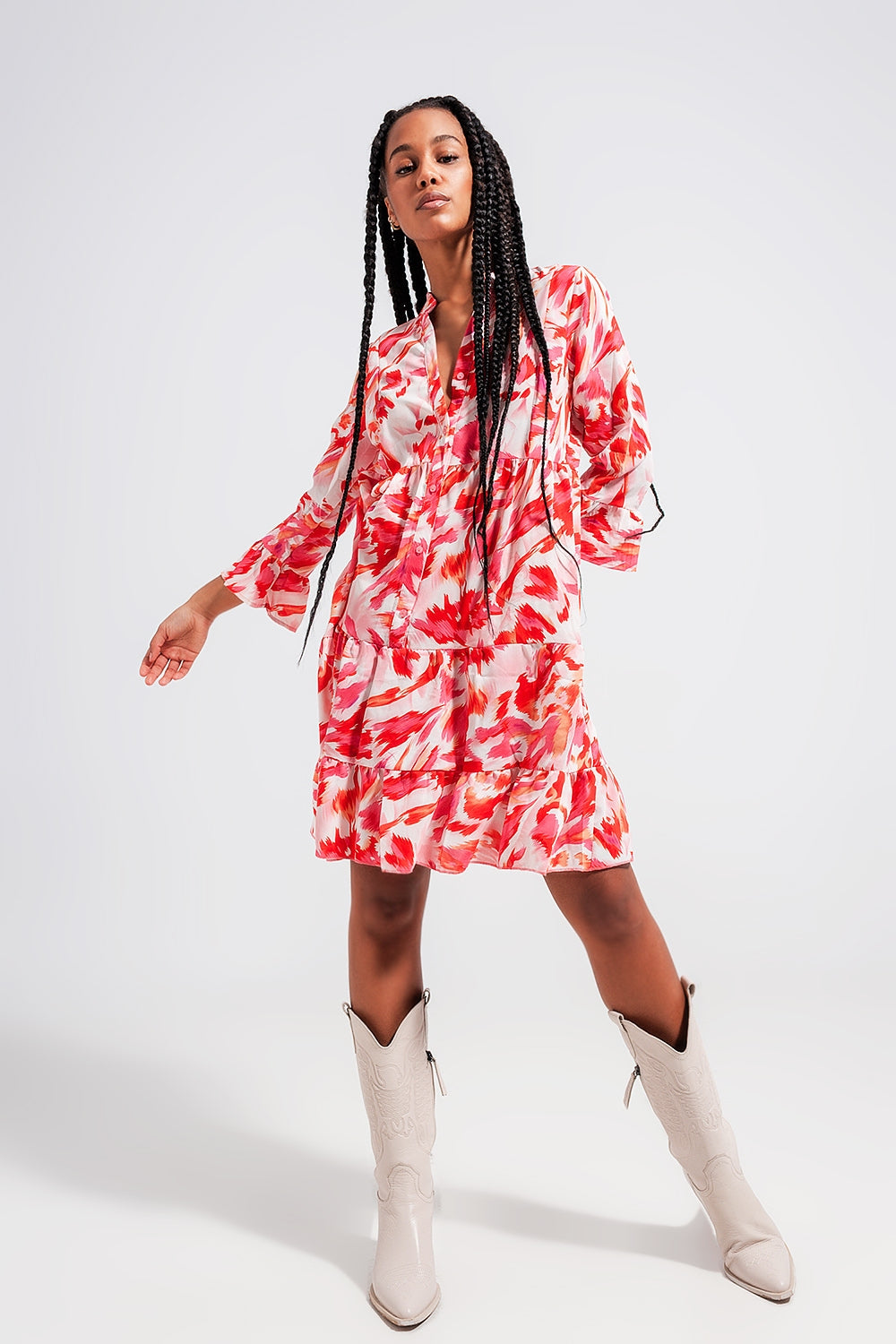 Mini-robe à volants fuchsia