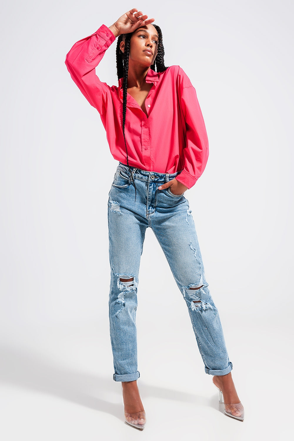 Light blue double rip jeans - Denim