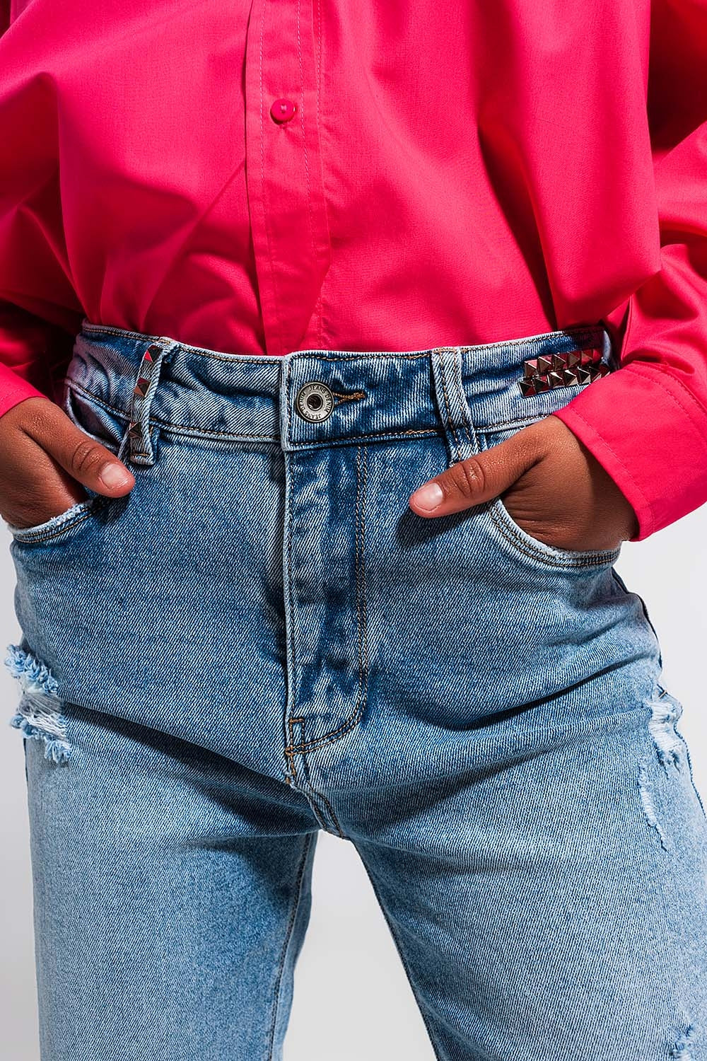 Light blue double rip jeans - Denim