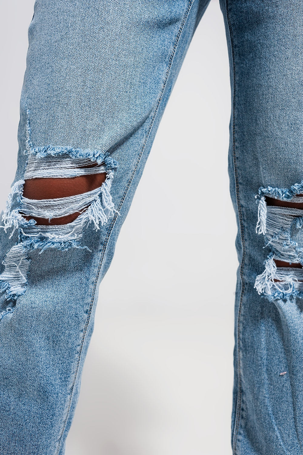 Light blue double rip jeans - Denim