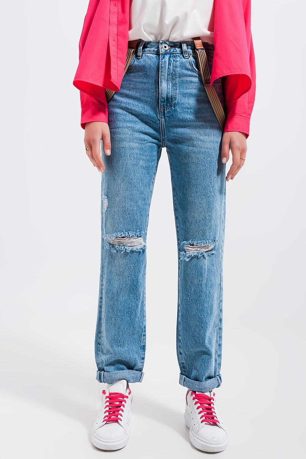 Knee rip jeans in light wash blue - Denim