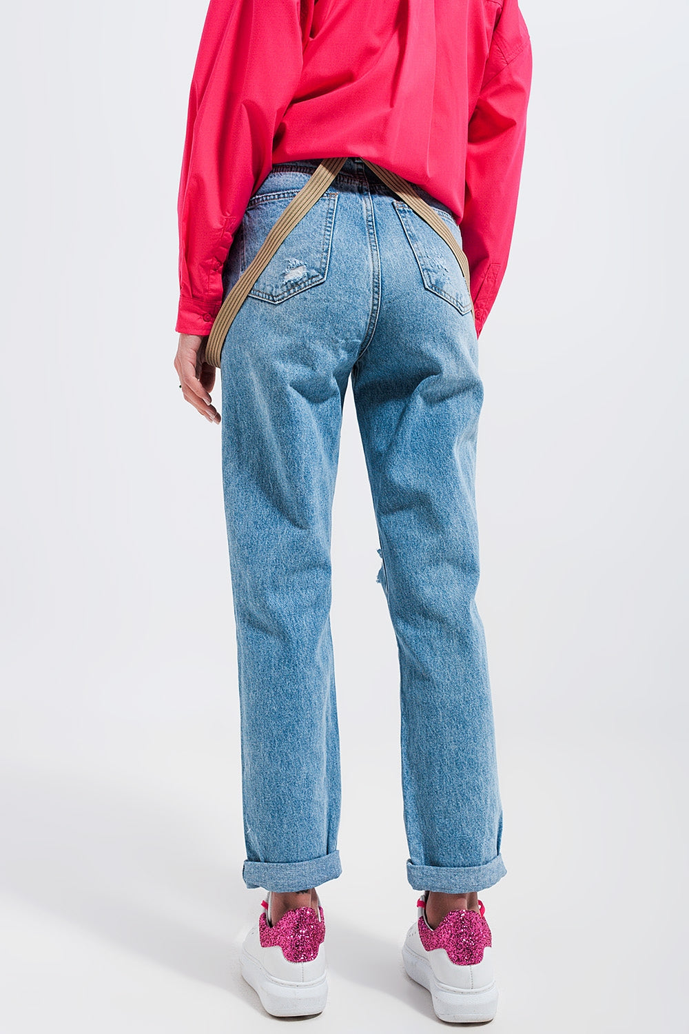 Knee rip jeans in light wash blue - Denim