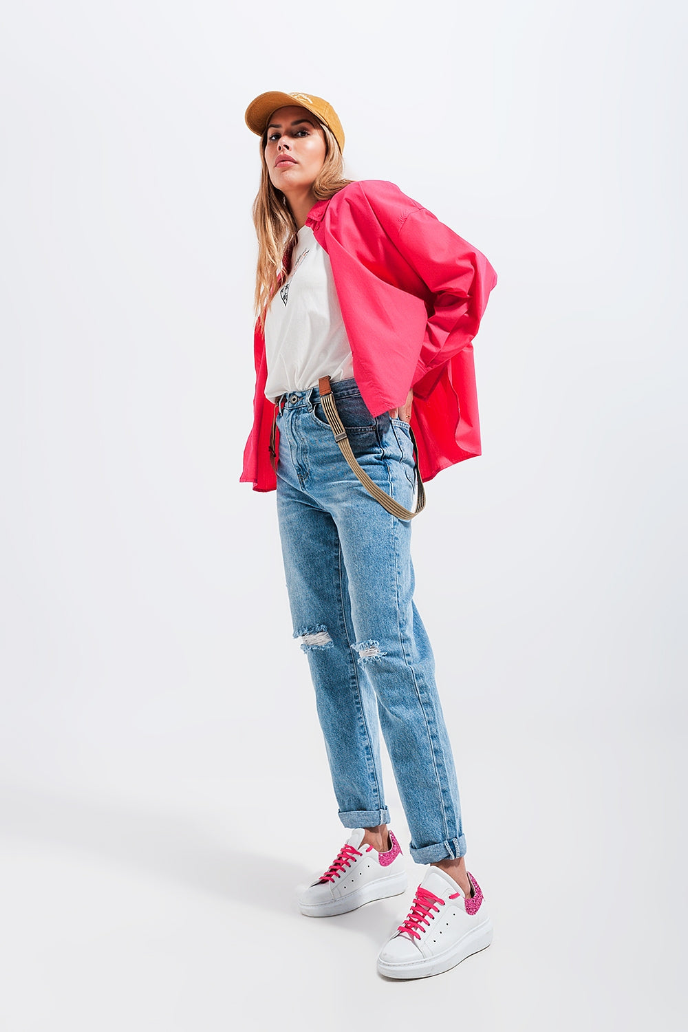Knee rip jeans in light wash blue - Denim