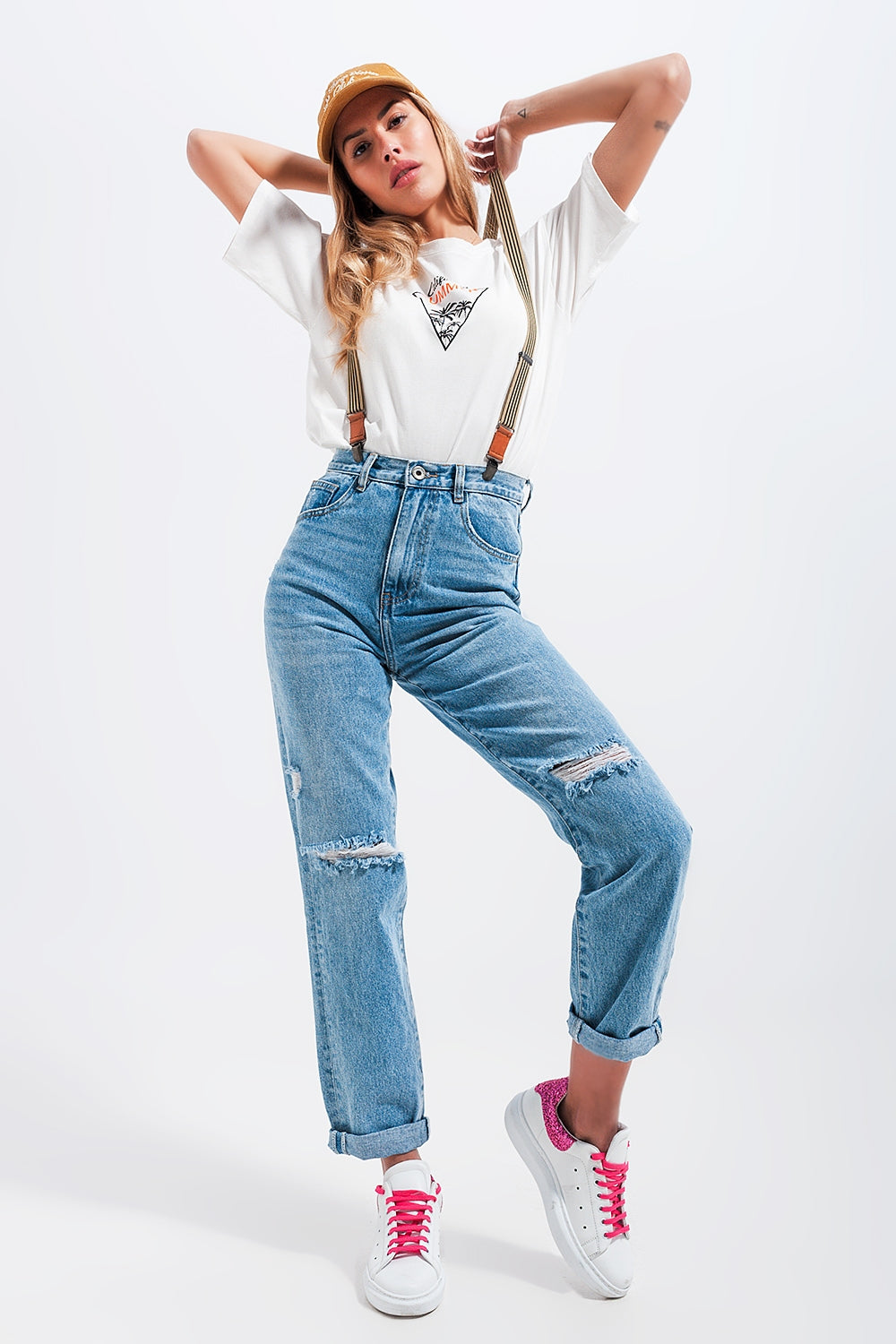 Knee rip jeans in light wash blue - Denim