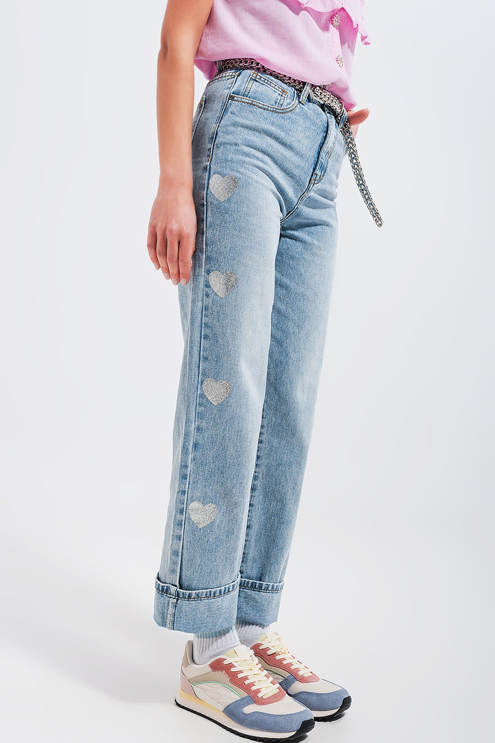 90s jean in heart print - Denim