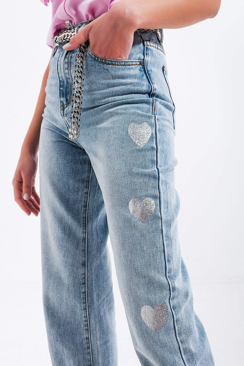 90s jean in heart print - Denim