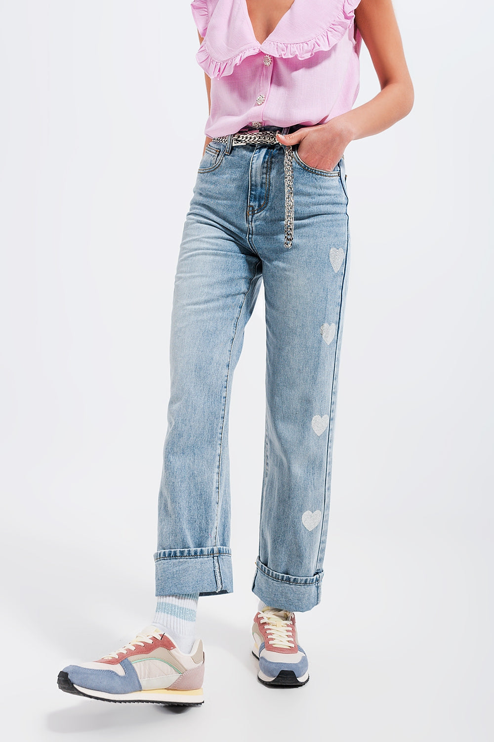 90s jean in heart print - Denim