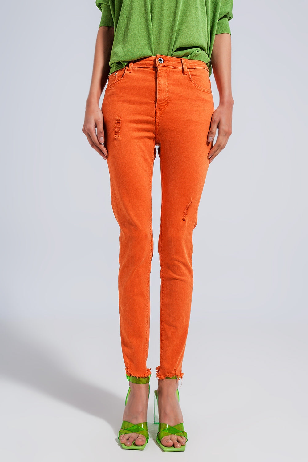 High waisted skinny jeans in orange - Coloured Jeans