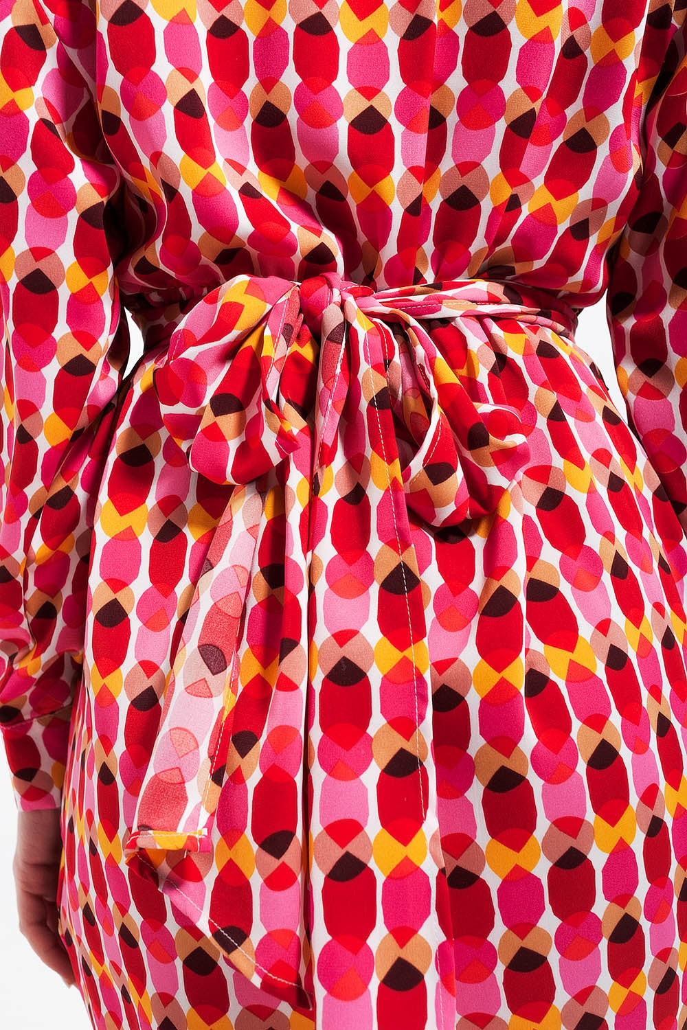 Button front tie waist printed dress in red - dress