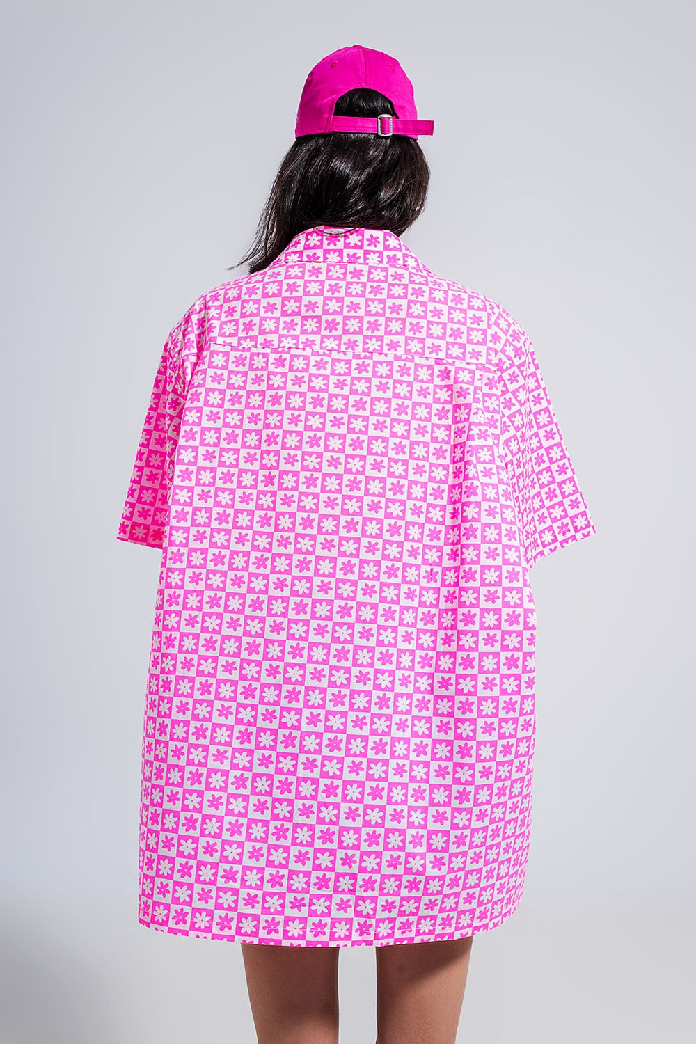Oversized short sleeve shirt in bright pink - dress, Shirts