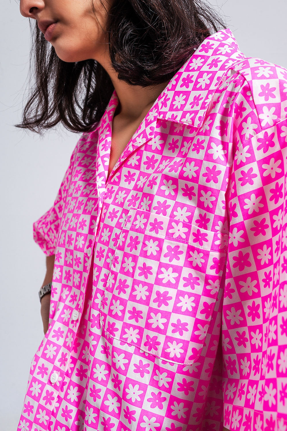 Oversized short sleeve shirt in bright pink - dress, Shirts
