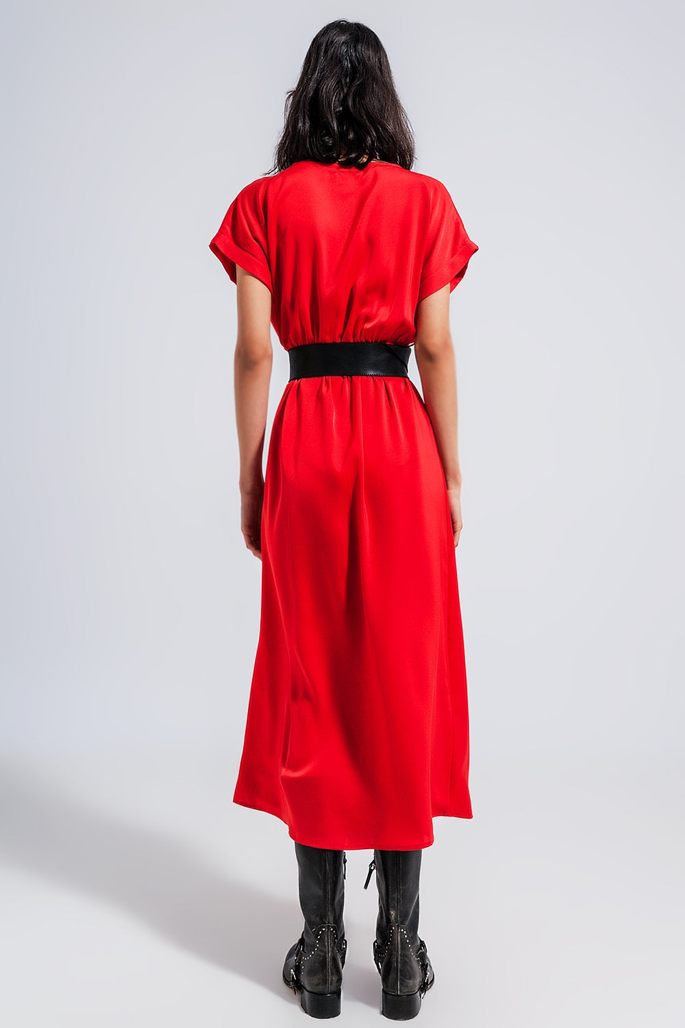 Short sleeve satin maxi dress in red - dress