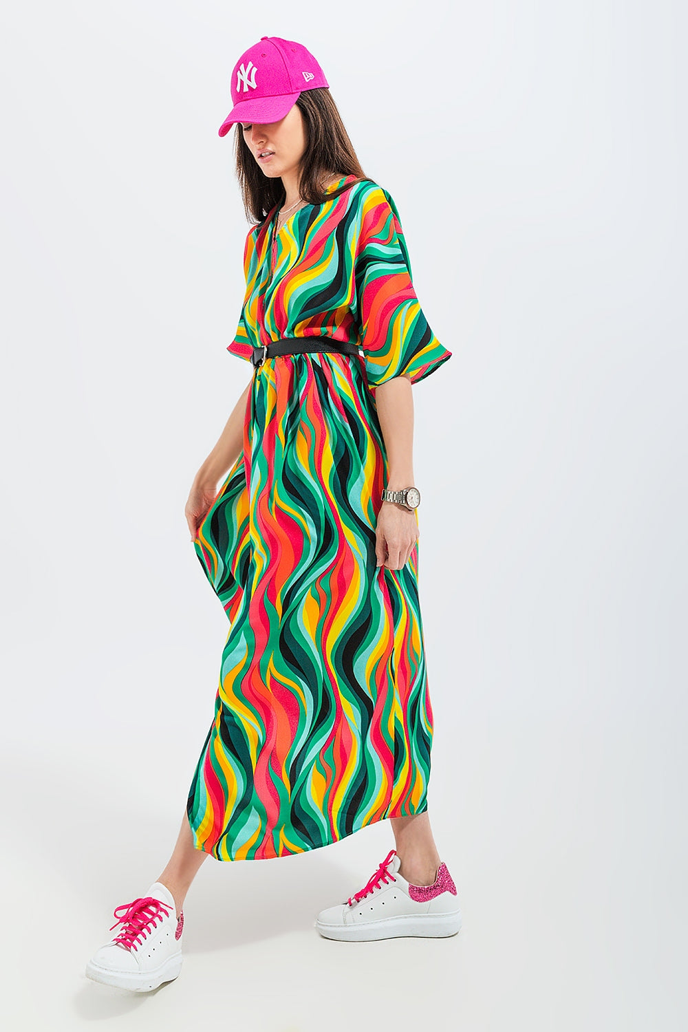 Shirt dress in green abstract swirl print - dress