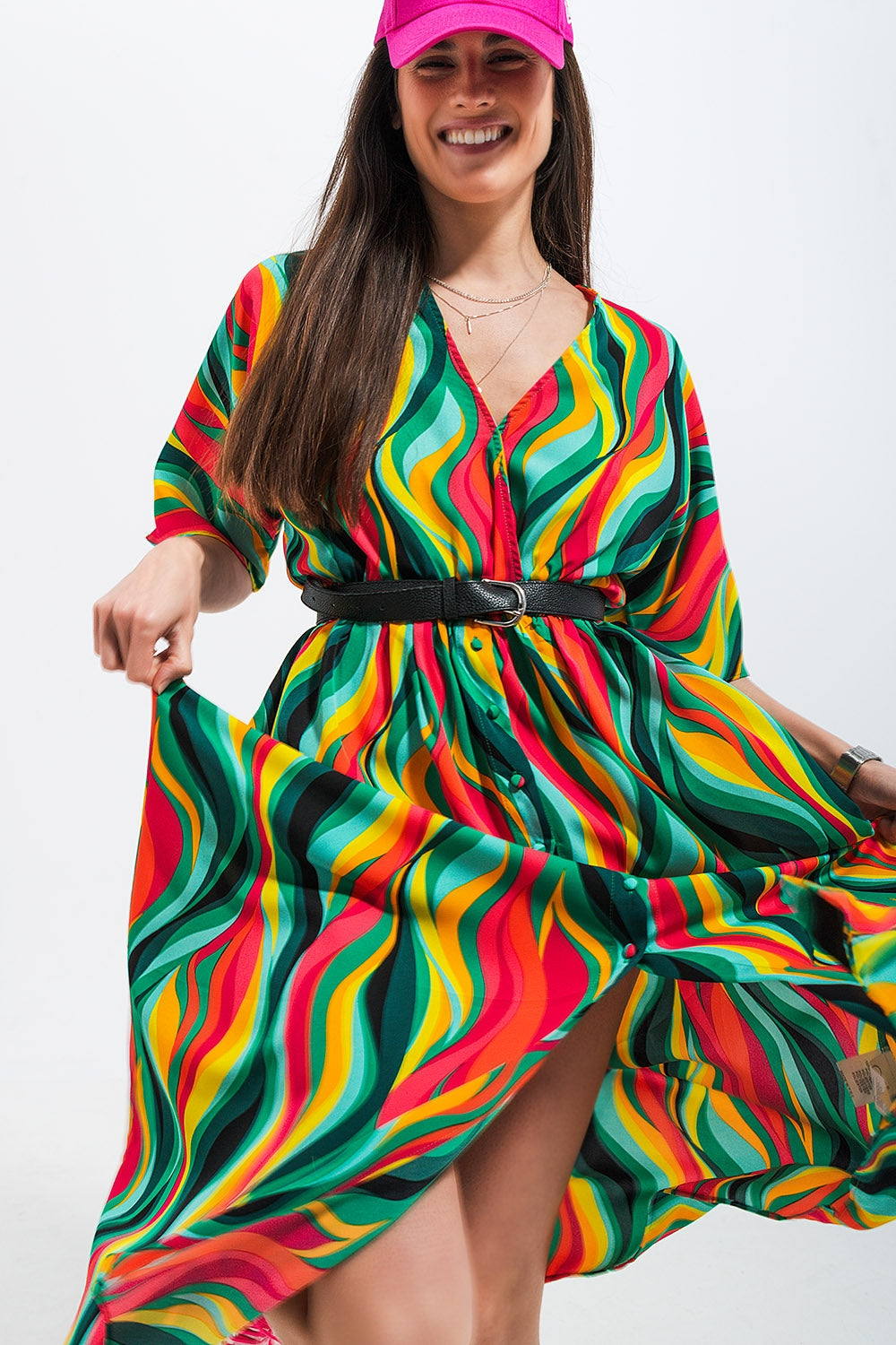 Shirt dress in green abstract swirl print - dress