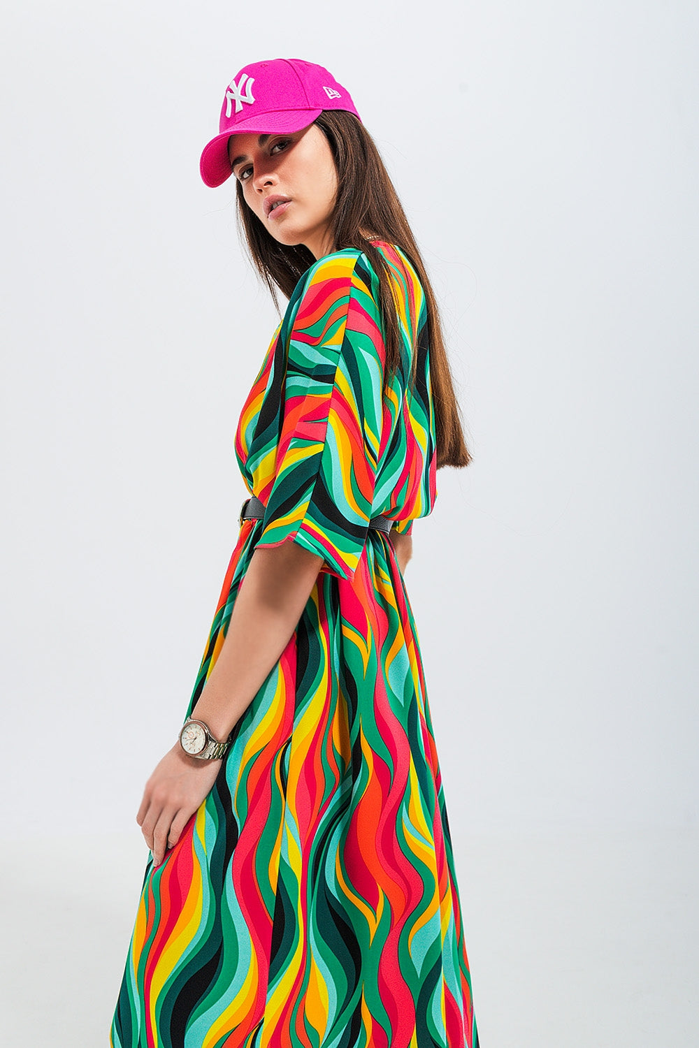 Shirt dress in green abstract swirl print - dress