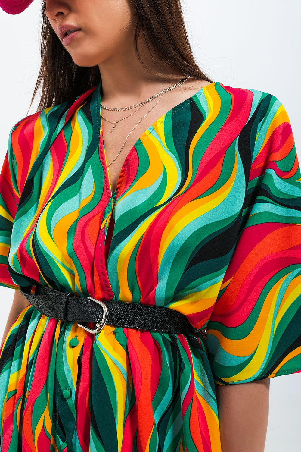 Shirt dress in green abstract swirl print - dress