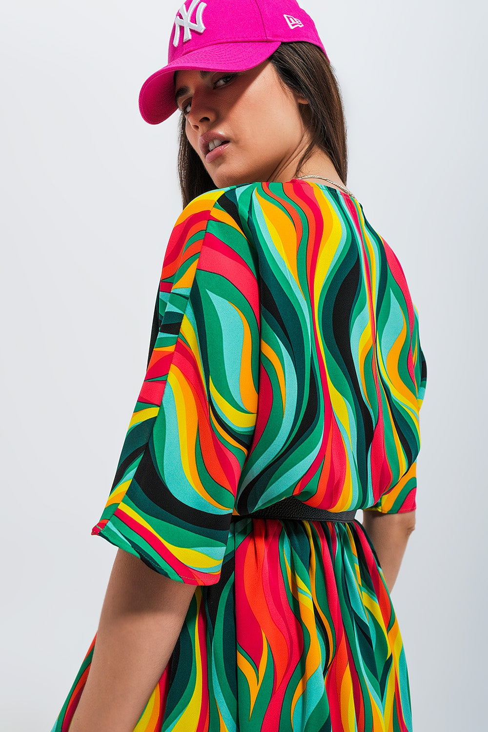Shirt dress in green abstract swirl print - dress