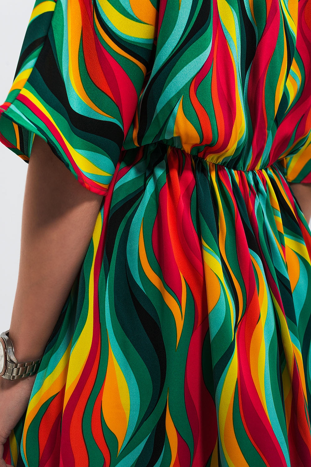 Shirt dress in green abstract swirl print - dress