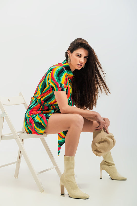 Mini wrap shirt dress in green swirl print - dress